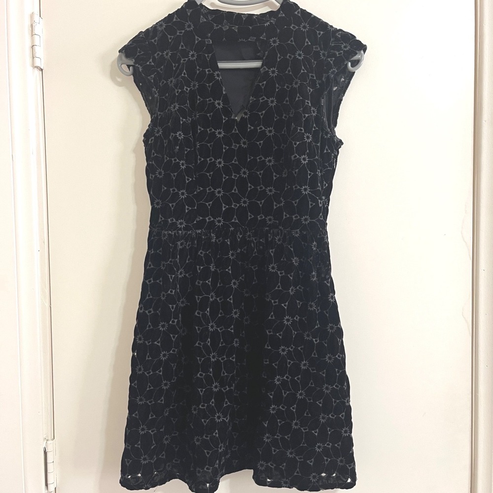 Free People Women Floral Embroidered Velvet Mini Dress‎ 2 Cutout Back Whimsigoth